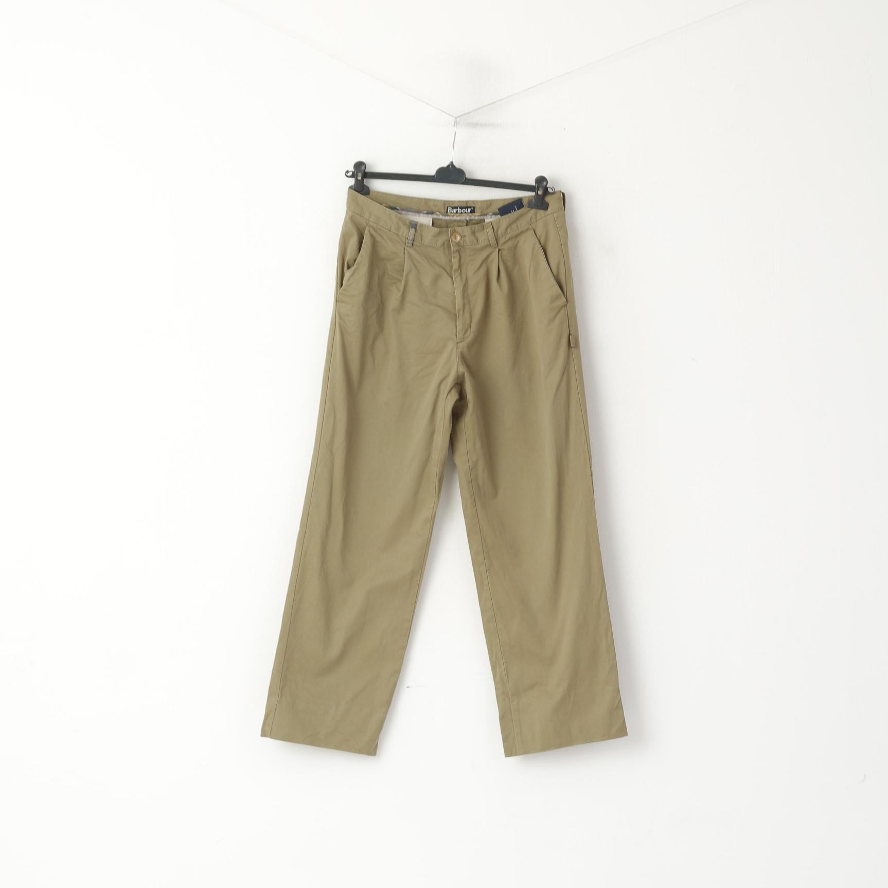 Barbour Hommes 34 Pantalon Vert 100% Coton Pantalon Chino Classique