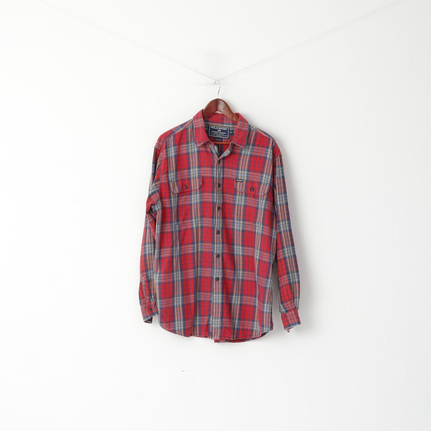 Polo Sport Ralph Lauren Men L (XL) Casual Shirt Red Checkered Cotton Long Sleeve Top