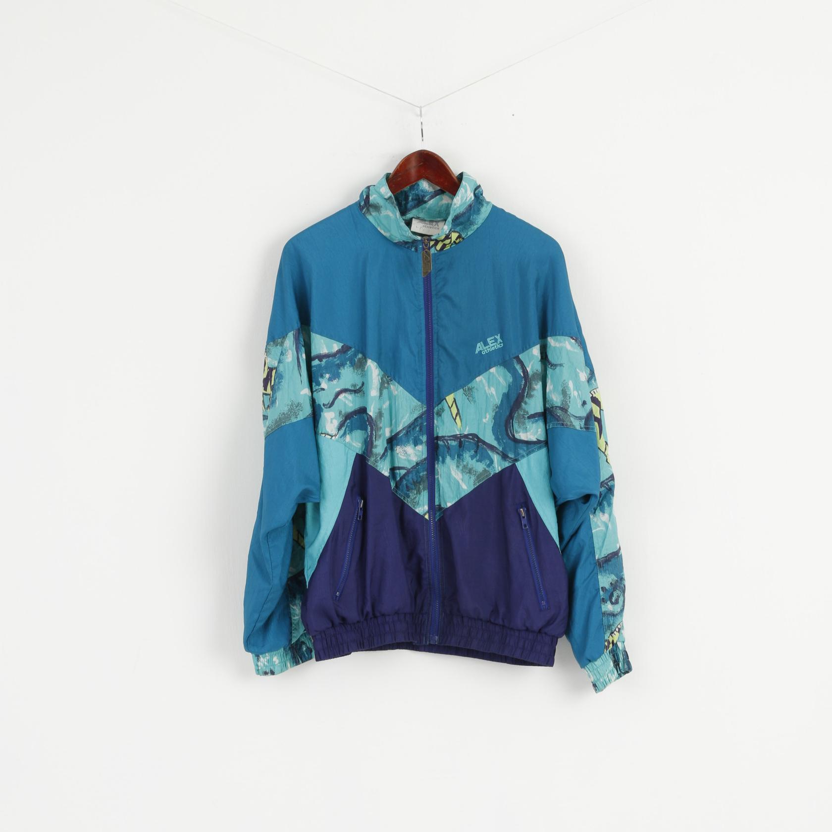 Alex Athletics Men L Jacket Green Bomber Full Zipper Retro Activewear Festival Top