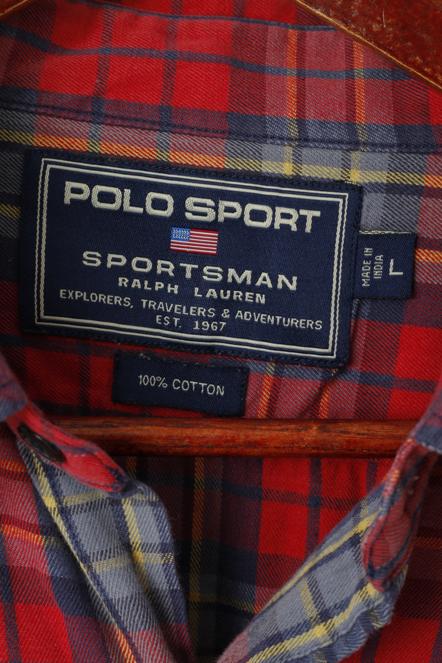 Polo Sport Ralph Lauren Men L (XL) Casual Shirt Red Checkered Cotton Long Sleeve Top
