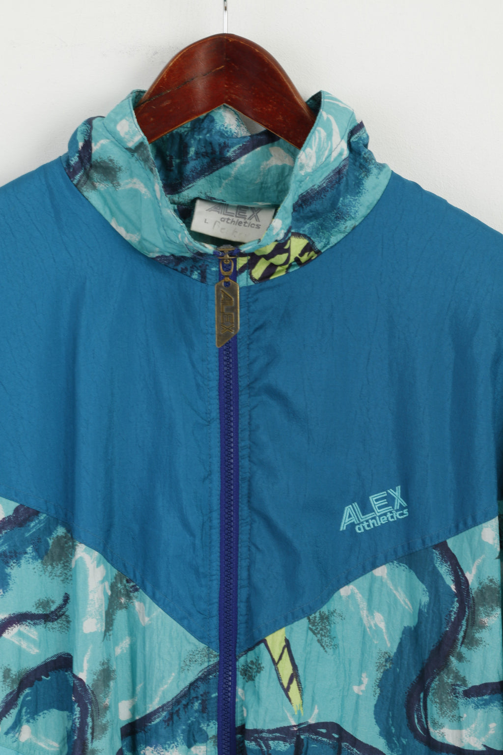 Alex Athletics Men L Jacket Green Bomber Full Zipper Retro Activewear Festival Top