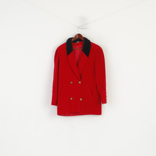 vintage Femmes 14 L Veste Rouge Pure Laine Double Boutonnage Boutons Dorés Manteau Rétro