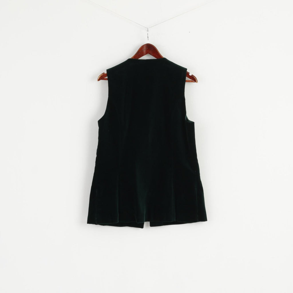 The Scotch House Women M Vest Bottle Green Cotton Three Buttons Retro Top