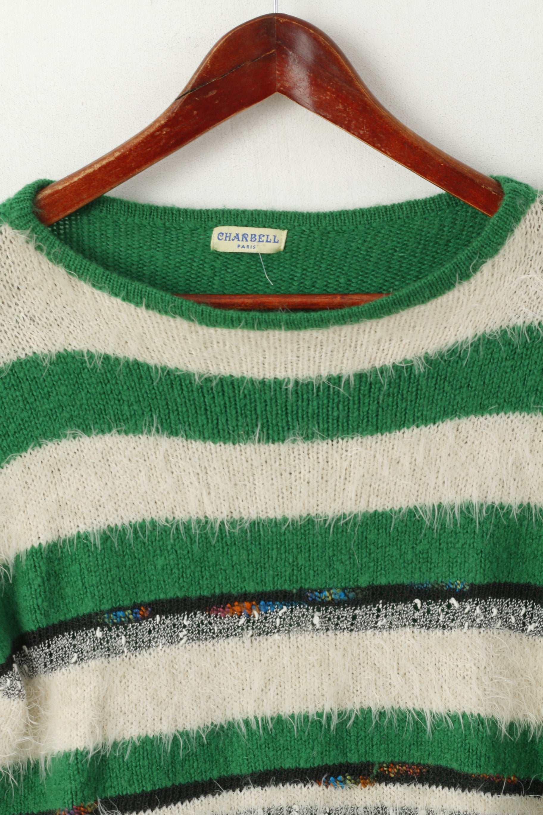 Charbell Paris Women S Furry Jumper Green Vintage Fluffy Cropped Sweater