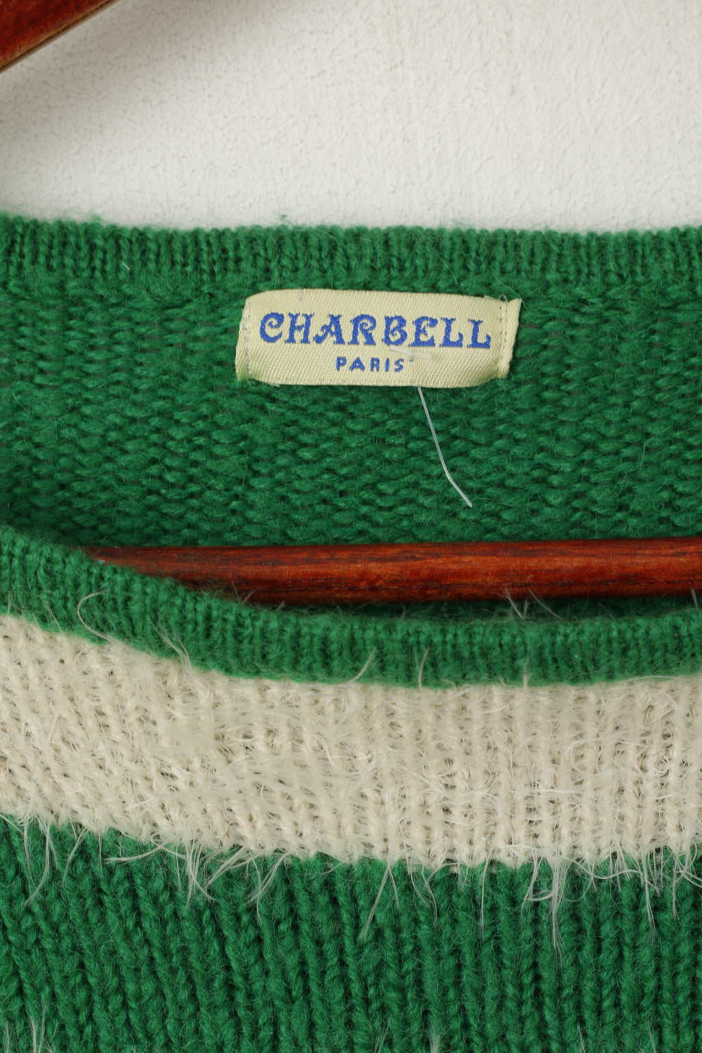 Charbell Paris Pull en fourrure pour femme Vert Vintage Fluffy Pull court