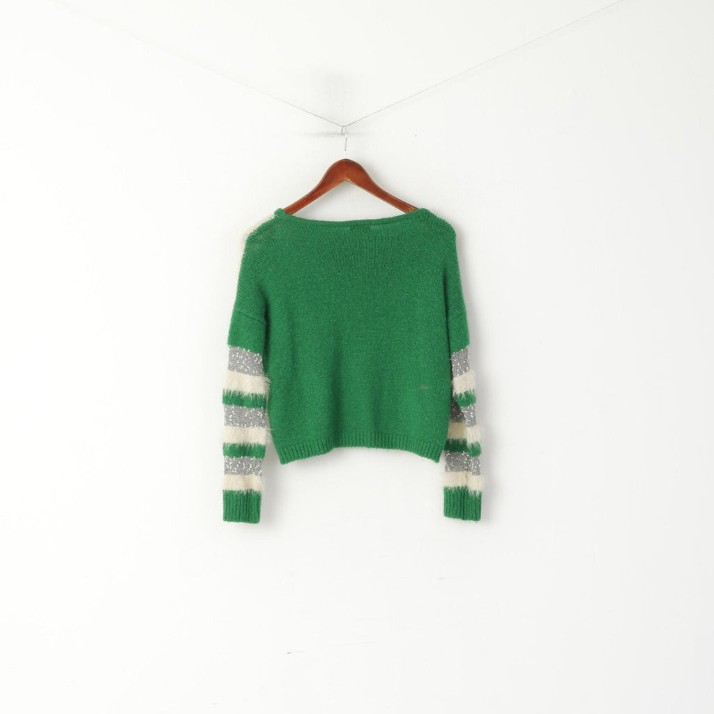 Charbell Paris Pull en fourrure pour femme Vert Vintage Fluffy Pull court