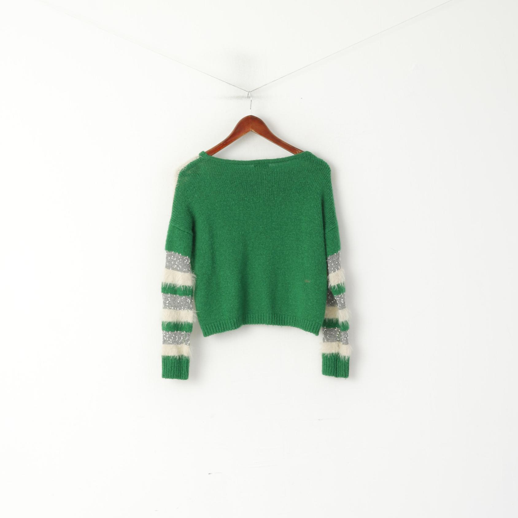 Charbell Paris Pull en fourrure pour femme Vert Vintage Fluffy Pull court