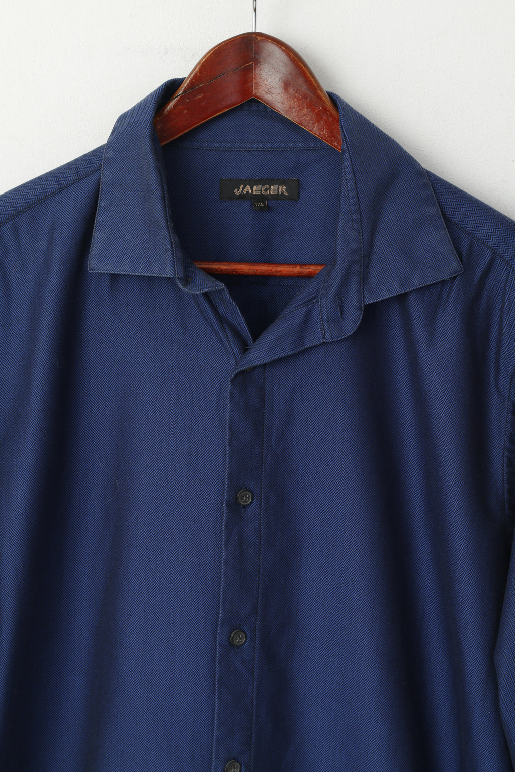 Jaeger Men 17,5 L Chemise décontractée Bleu marine à chevrons en coton à manches longues