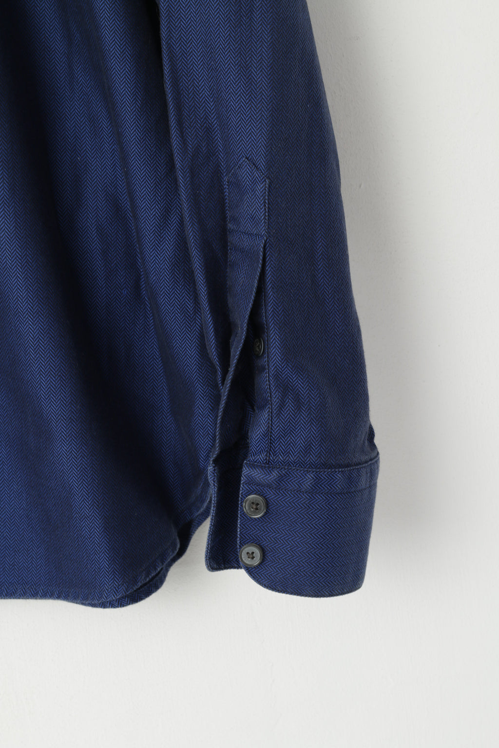 Jaeger Men 17,5 L Chemise décontractée Bleu marine à chevrons en coton à manches longues