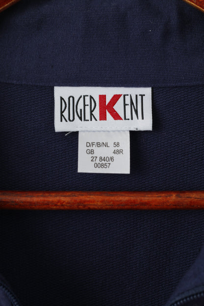 Roger Kent Men 48 XXL Sweatshirt Navy Vintage Cotton Full Zipper Classic Top