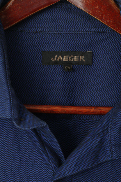 Jaeger Men 17,5 L Chemise décontractée Bleu marine à chevrons en coton à manches longues