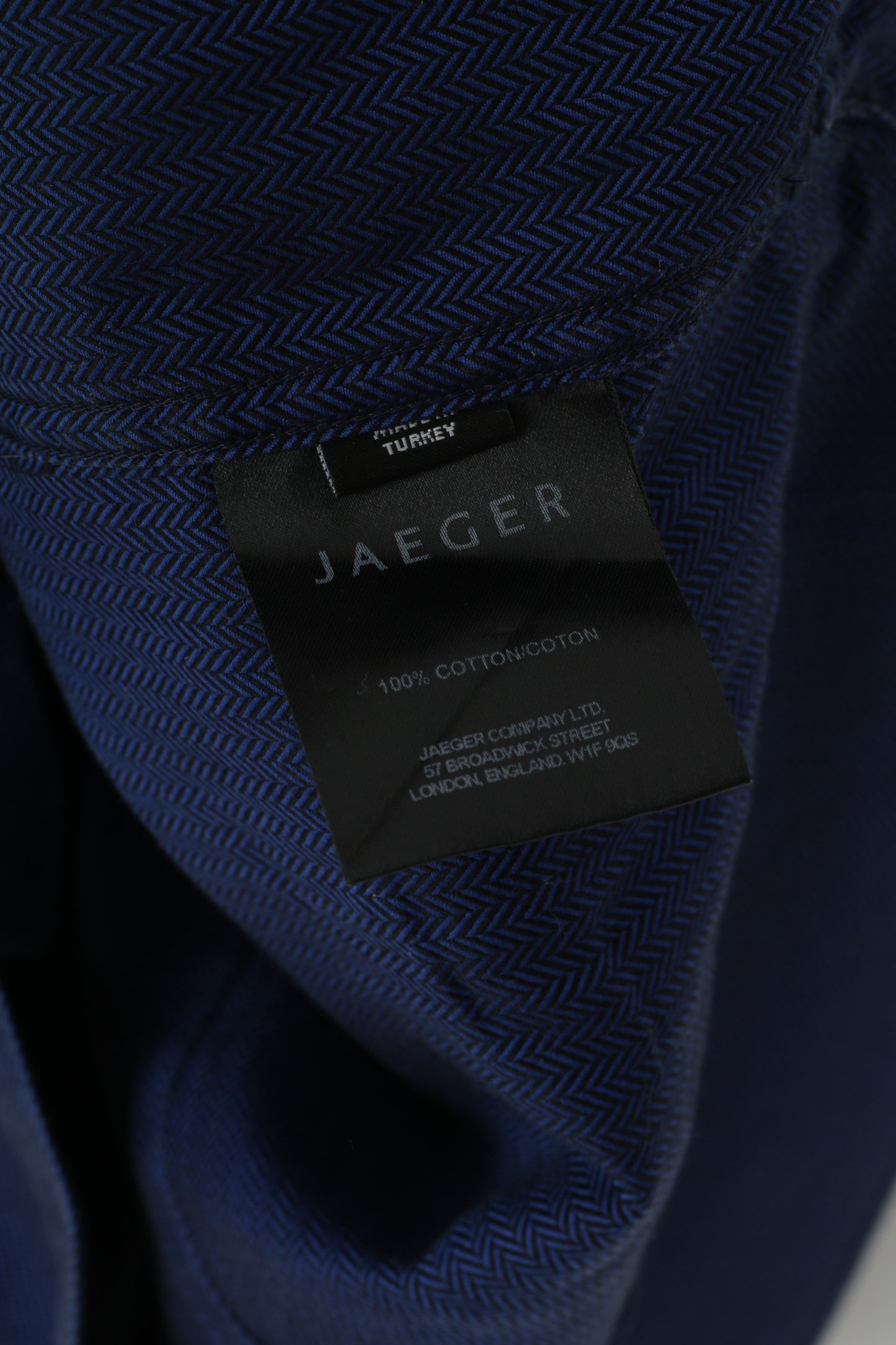 Jaeger Uomo 17,5 L Camicia casual Top a maniche lunghe in cotone a spina di pesce blu scuro
