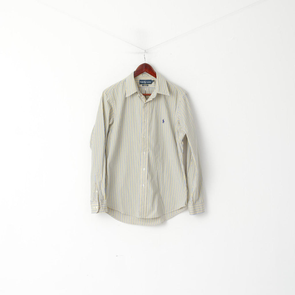 Ralph Lauren Uomo 16 34/35 L Camicia casual Top a maniche lunghe con vestibilità personalizzata a righe gialle
