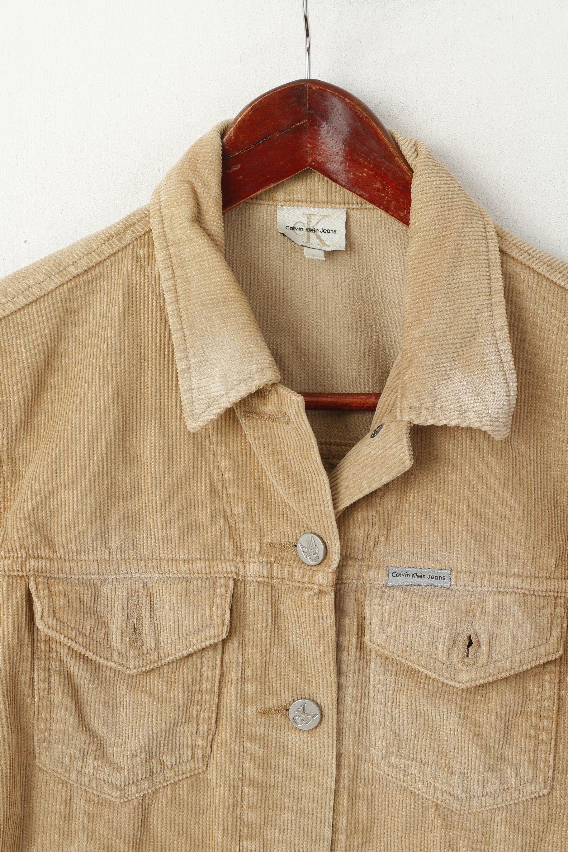Calvin Klein Jeans Women S Denim Shirt Beige Corduroy Cotton Vintage Western Top