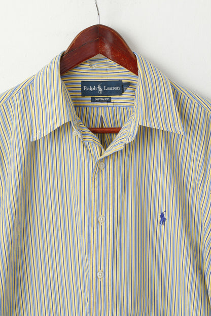 Ralph Lauren Men 16 34/35 L Casual Shirt Yellow Striped Custom Fit Long Sleeve Top