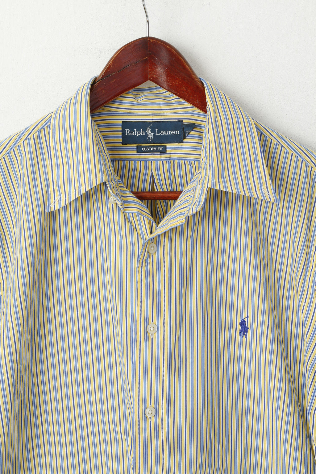 Ralph Lauren Uomo 16 34/35 L Camicia casual Top a maniche lunghe con vestibilità personalizzata a righe gialle
