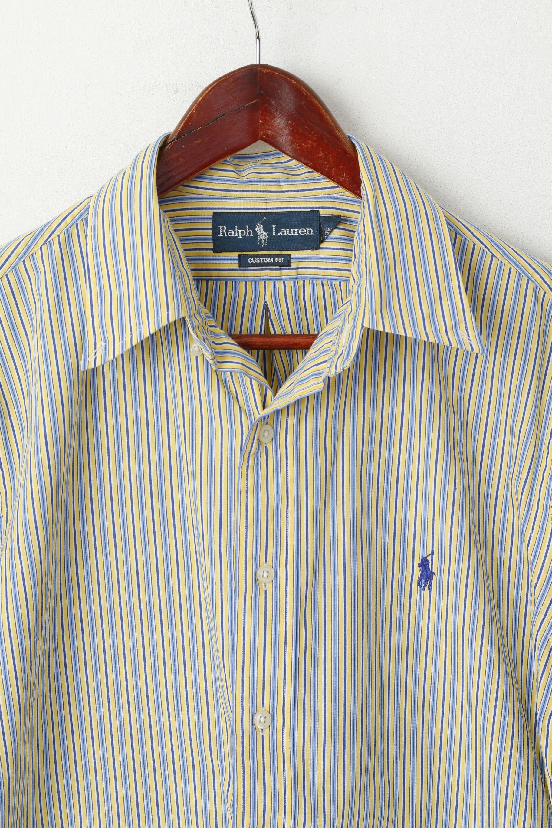 Ralph Lauren Uomo 16 34/35 L Camicia casual Top a maniche lunghe con vestibilità personalizzata a righe gialle
