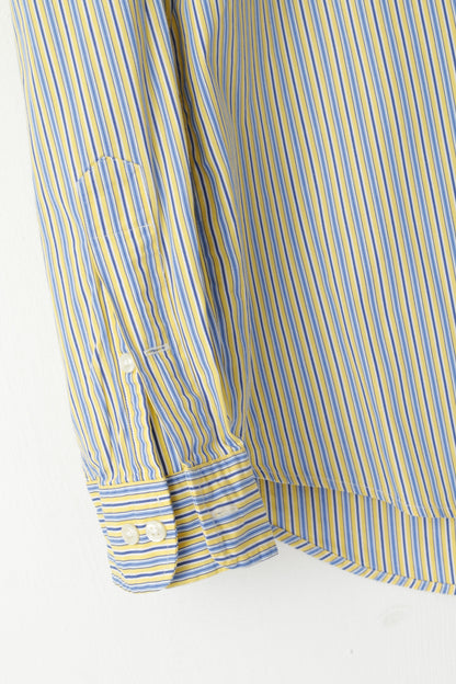 Ralph Lauren Men 16 34/35 L Casual Shirt Yellow Striped Custom Fit Long Sleeve Top