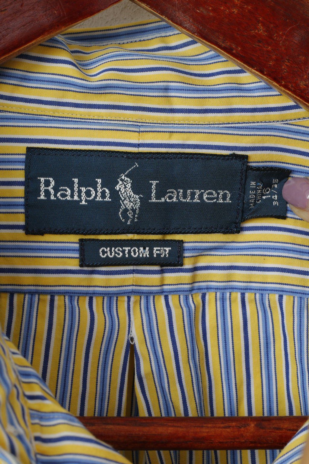 Ralph Lauren Uomo 16 34/35 L Camicia casual Top a maniche lunghe con vestibilità personalizzata a righe gialle