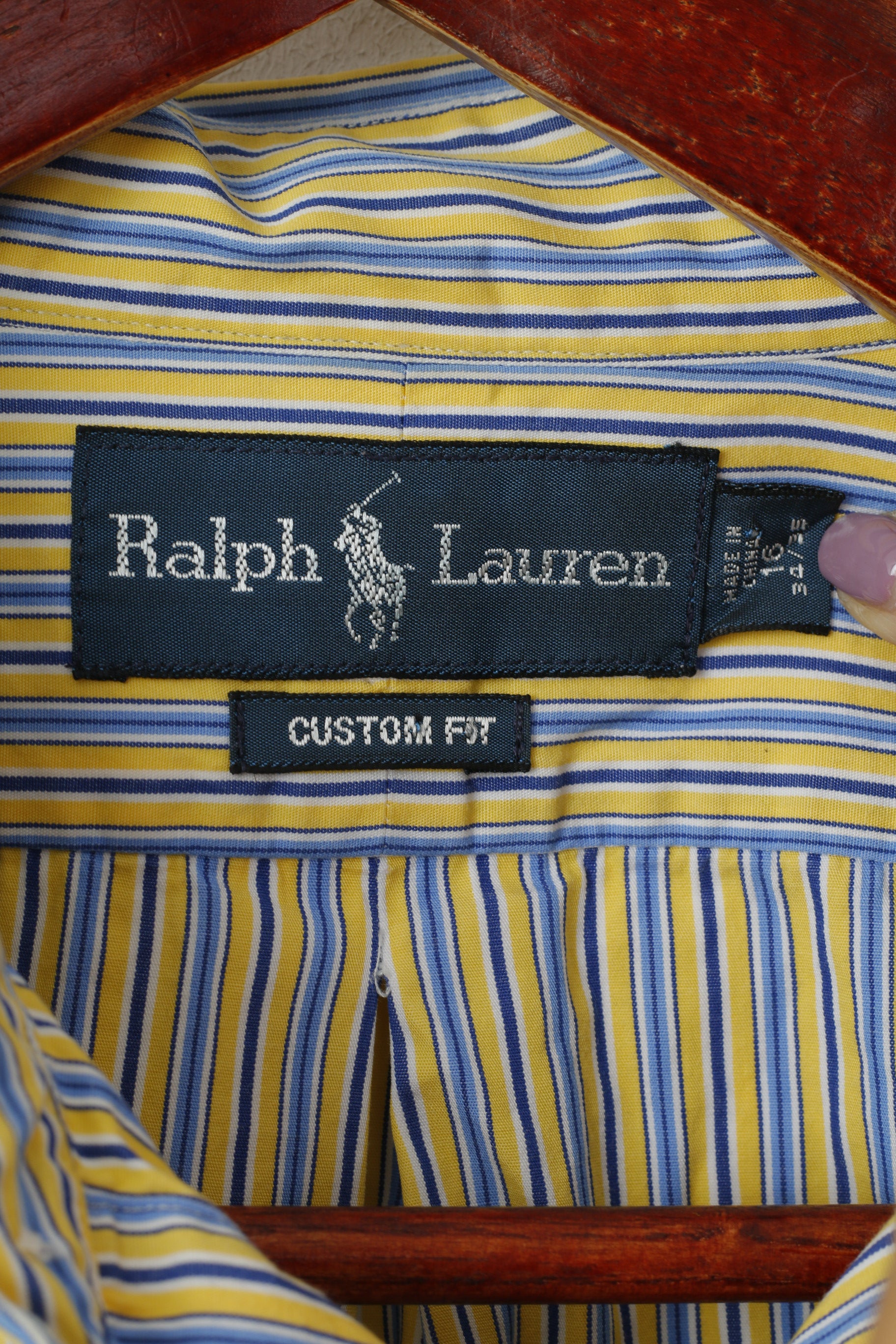 Ralph Lauren Uomo 16 34/35 L Camicia casual Top a maniche lunghe con vestibilità personalizzata a righe gialle