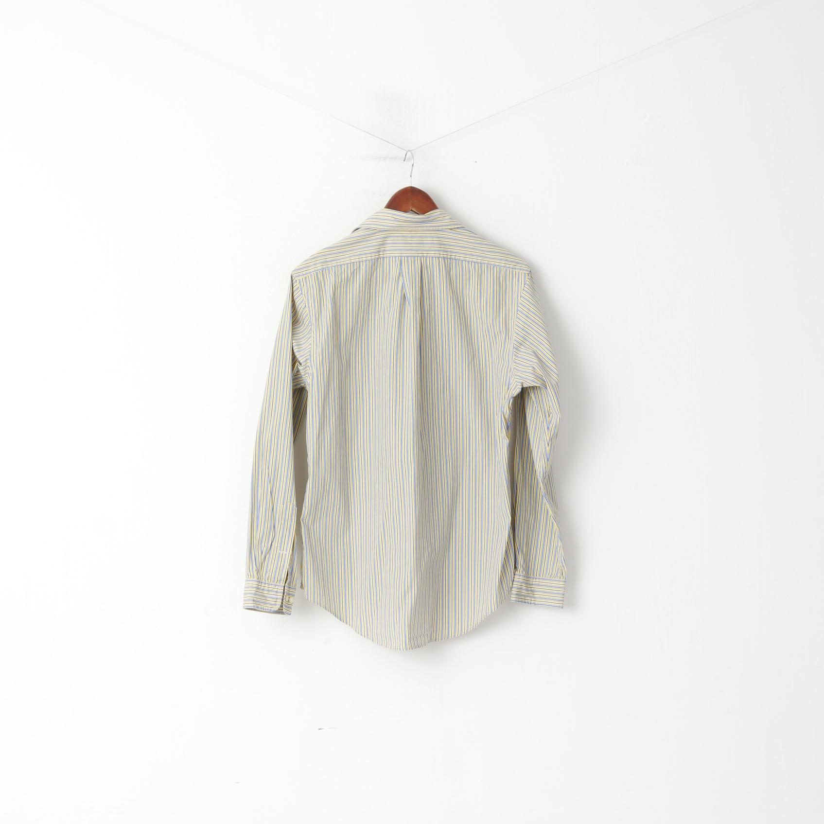 Ralph Lauren Uomo 16 34/35 L Camicia casual Top a maniche lunghe con vestibilità personalizzata a righe gialle