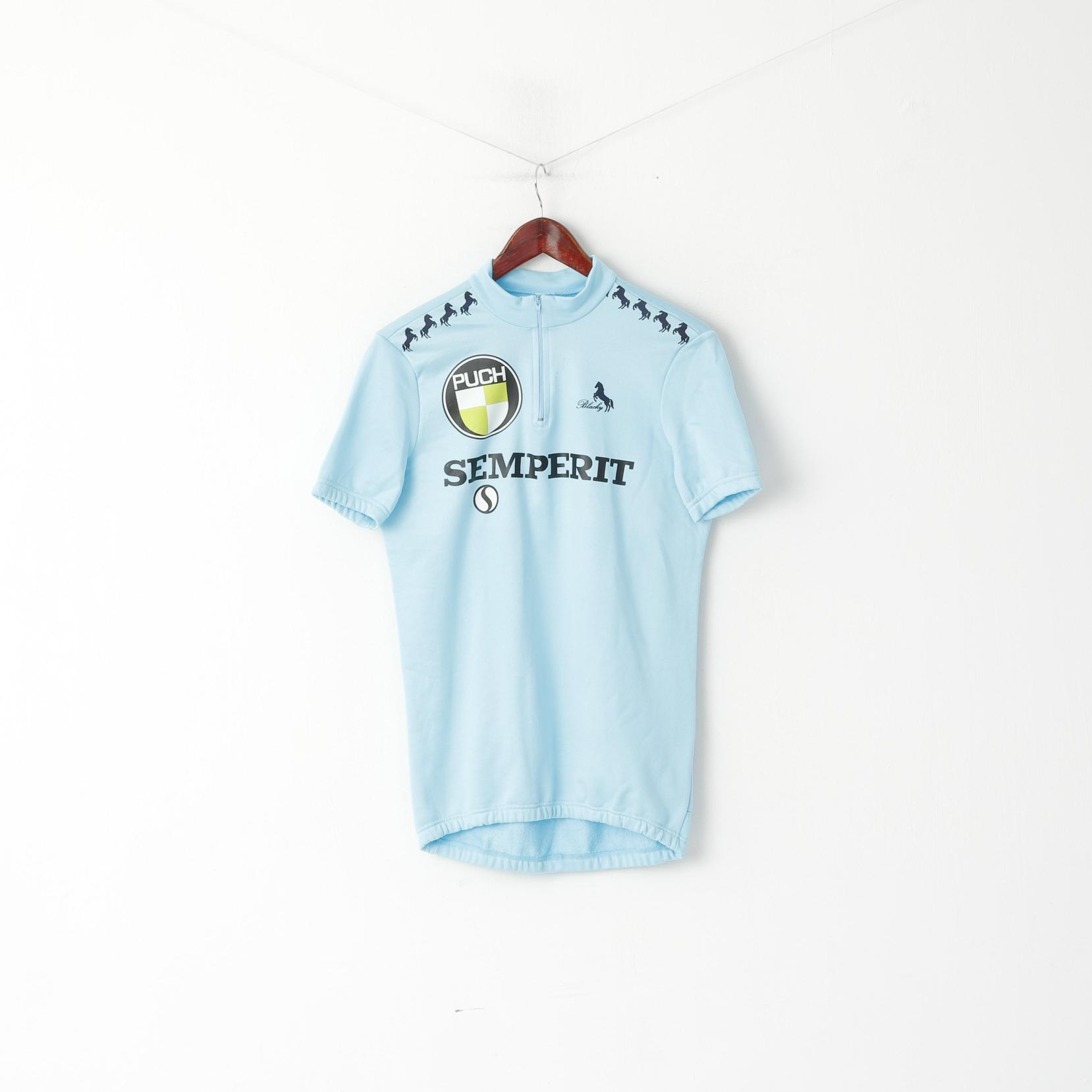 Blacky Men XL Chemise de Cyclisme Bleu Vintage Manches Courtes Fabriqué en Italie Haut en Jersey