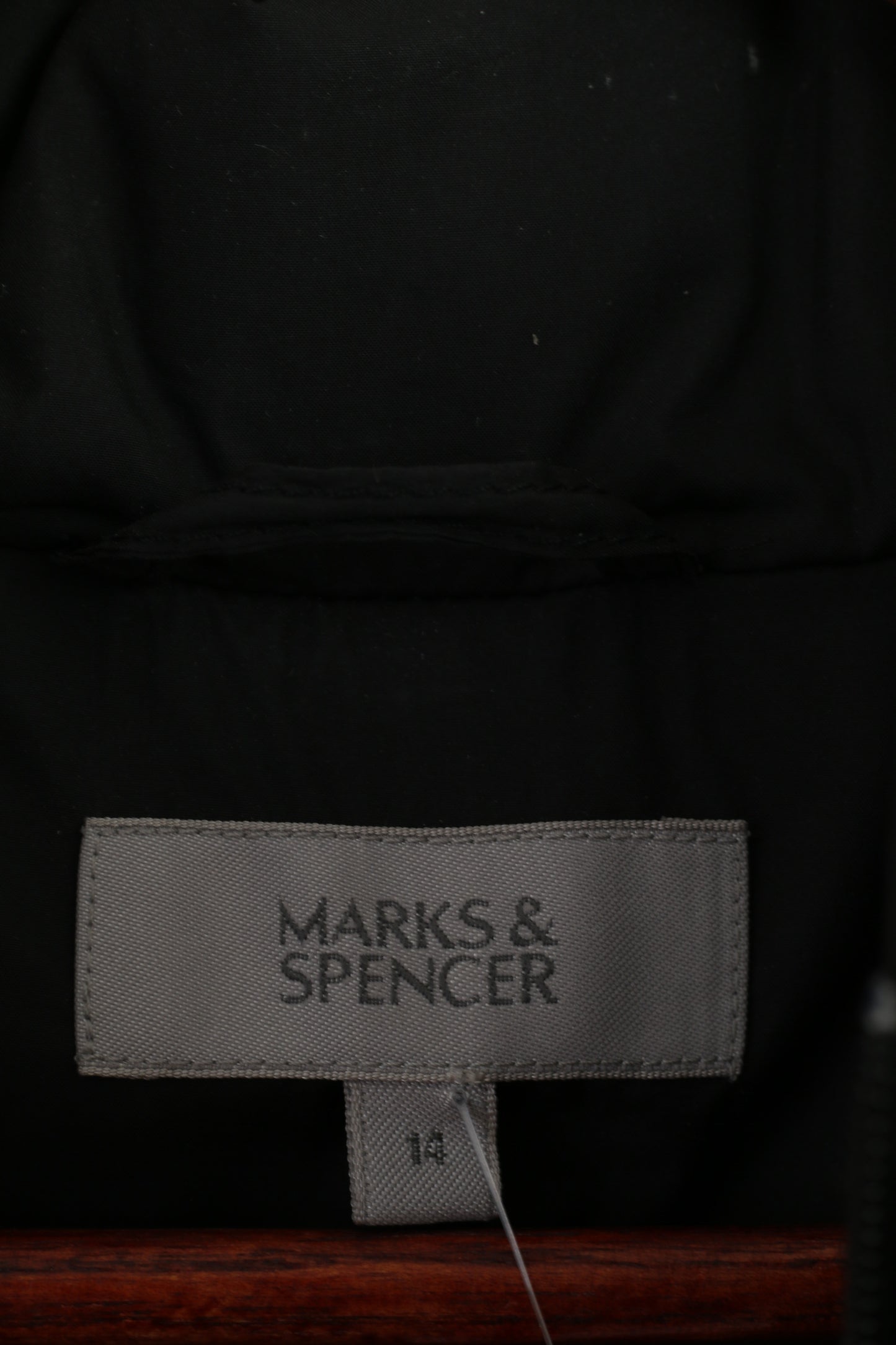 Marks & Spencer Women 14 M Jacket Black Removable Sleeve Hidden Hood Top