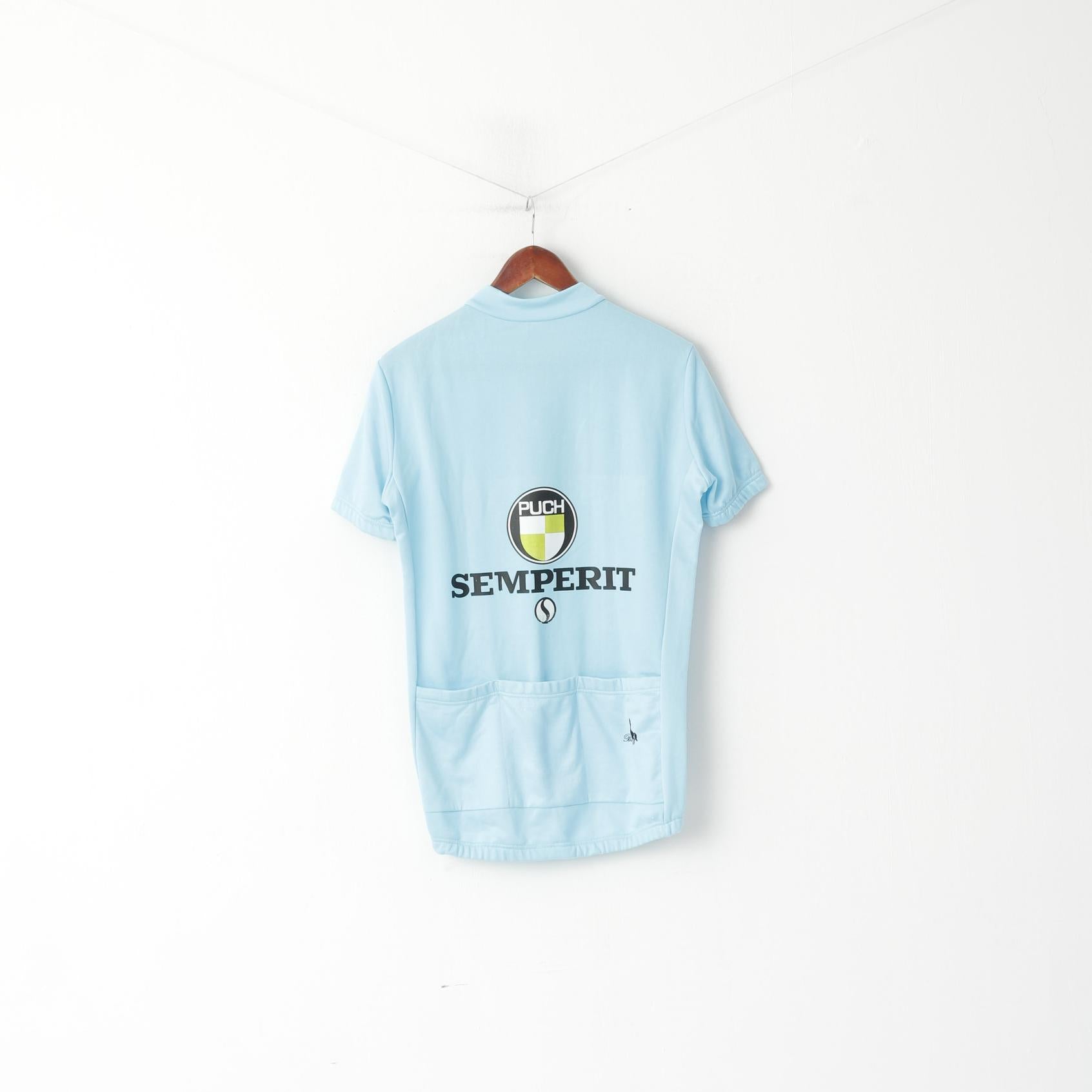 Blacky Men XL Chemise de Cyclisme Bleu Vintage Manches Courtes Fabriqué en Italie Haut en Jersey