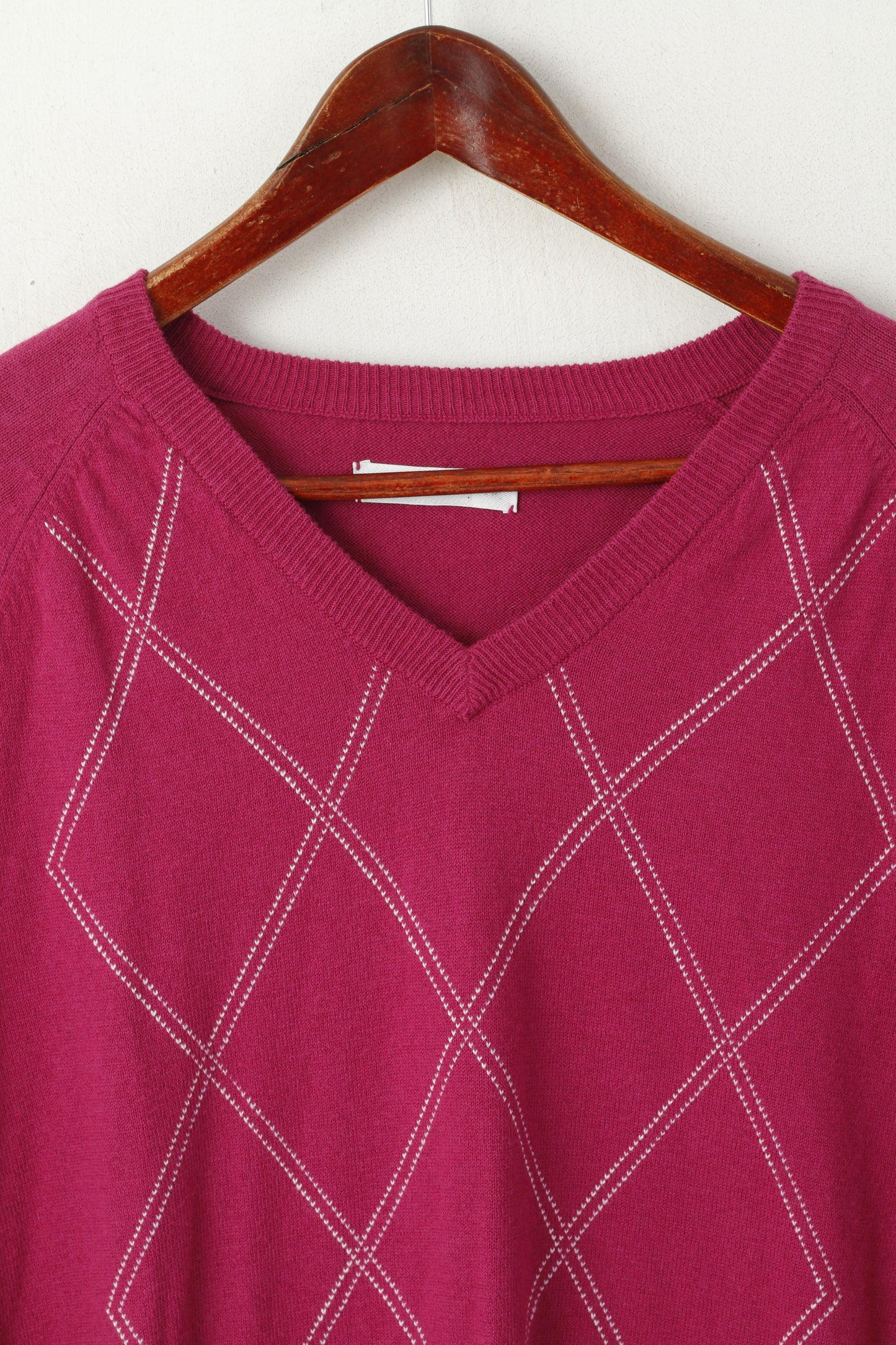 Ping Collection Women 12 L Jumper Fuchsia Cotton Golf Sport Diamont V Neck Sweater