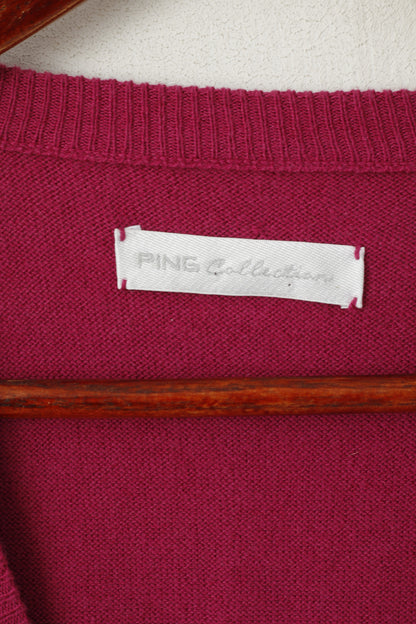 Ping Collection Women 12 L Jumper Fuchsia Cotton Golf Sport Diamont V Neck Sweater