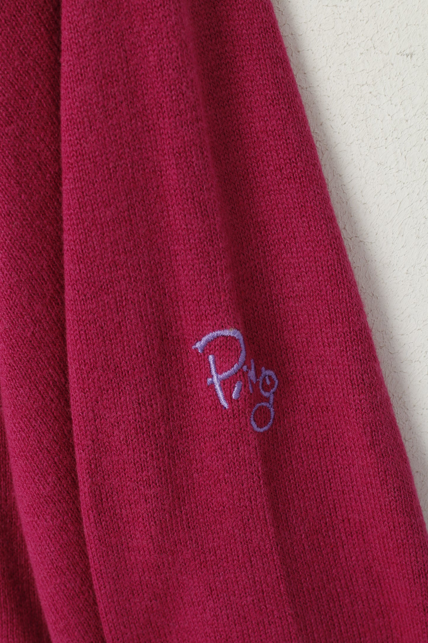 Ping Collection Women 12 L Jumper Fuchsia Cotton Golf Sport Diamont V Neck Sweater