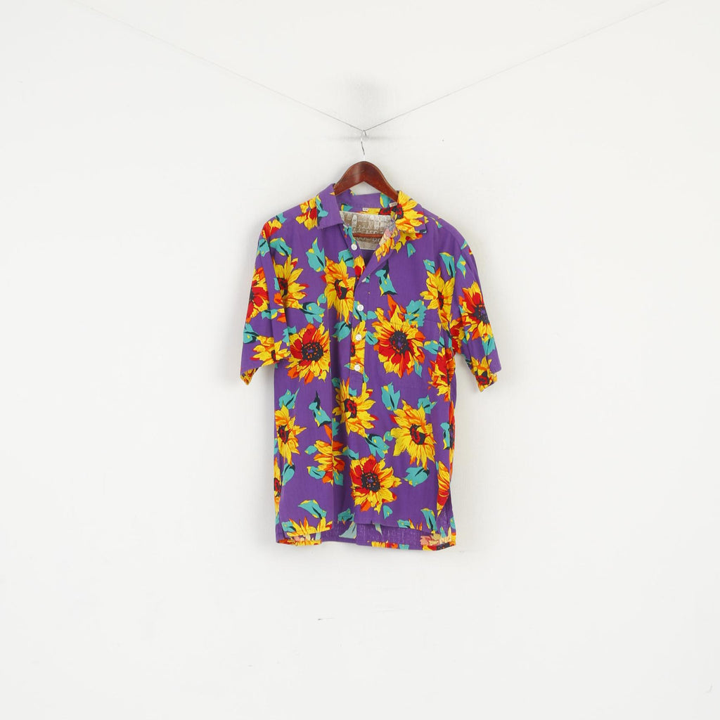 Division Hawaii Men M Chemise décontractée Violet Pull Floral Hawaii Soft Top
