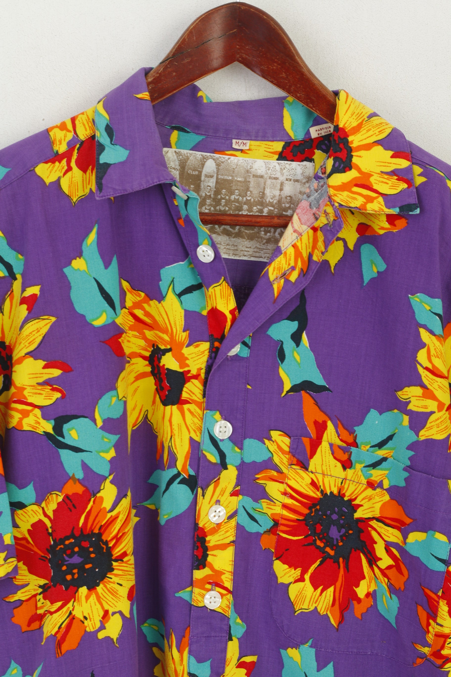 Division Hawaii Men M Chemise décontractée Violet Pull Floral Hawaii Soft Top