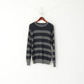 Jacks Selection Homme L Pull Marine Gris Rayé Coupe Slim Col Rond Coton Swetaer