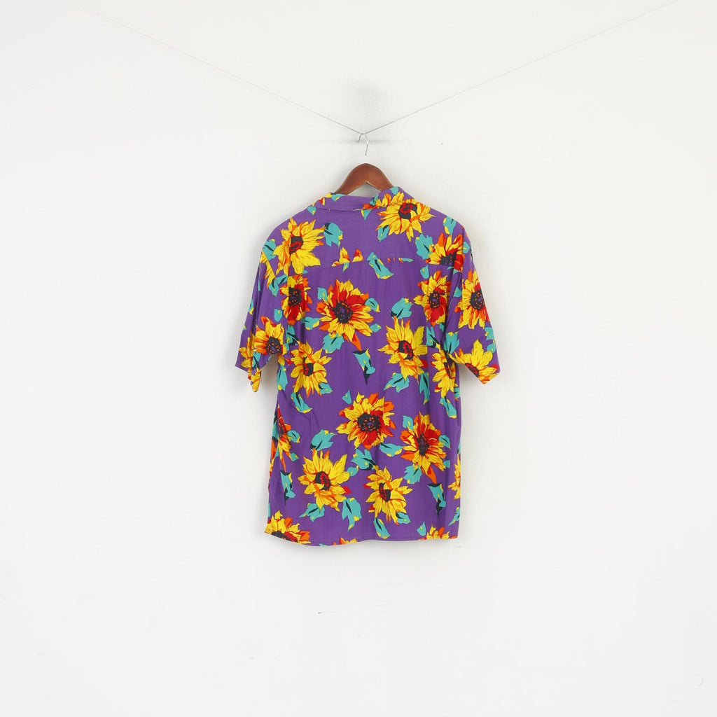 Division Hawaii Men M Chemise décontractée Violet Pull Floral Hawaii Soft Top