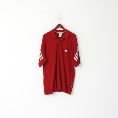 Polo Adidas da uomo XL a maniche corte tinta unita in cotone marrone con 3 strisce