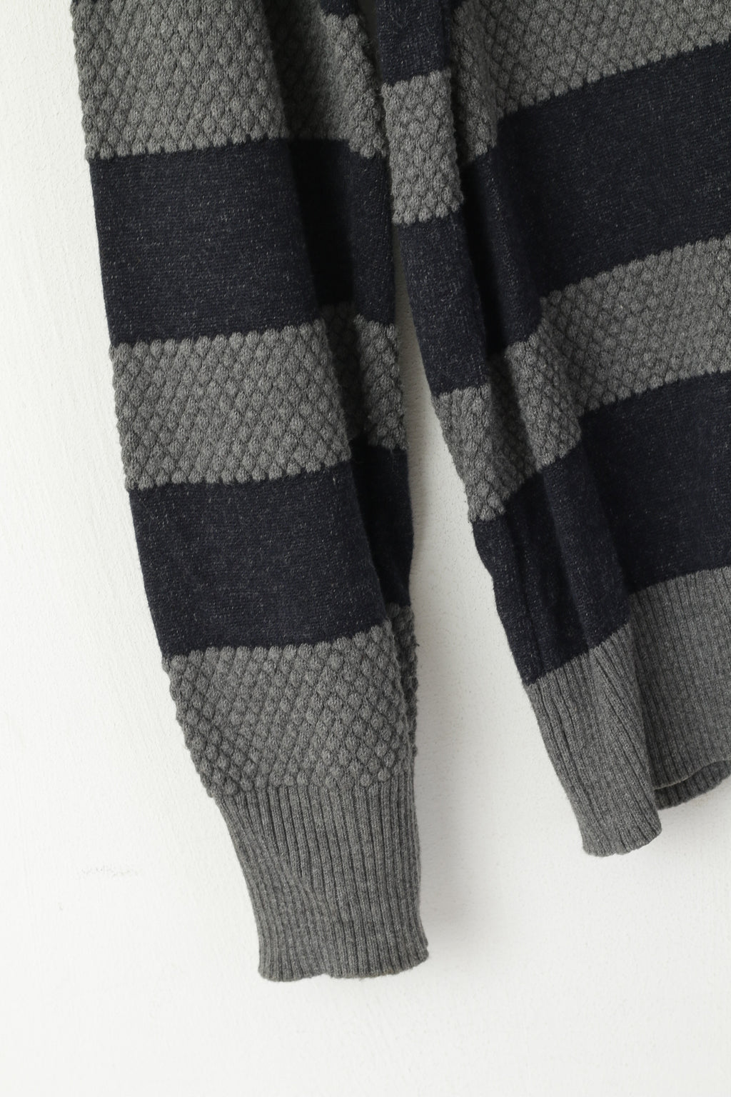 Jacks Selection Men L Jumper Navy Grey Striped Slim Fit Crew Neck Cotton Swetaer