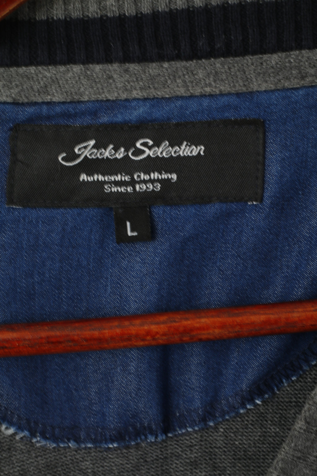 Jacks Selection Men L Jumper Navy Grey Striped Slim Fit Crew Neck Cotton Swetaer