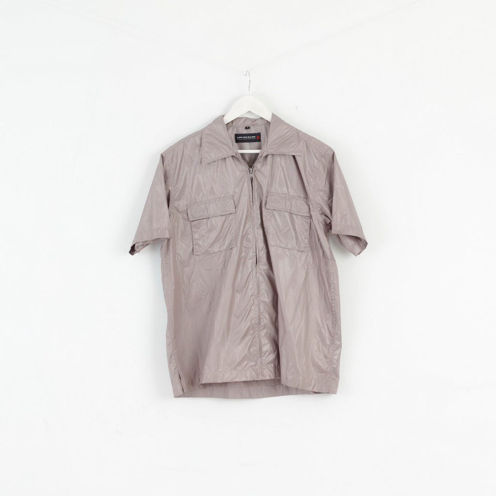 ICONO Mens L Casual Shirt Frost Grey Shiny Full Zipper Disco Top