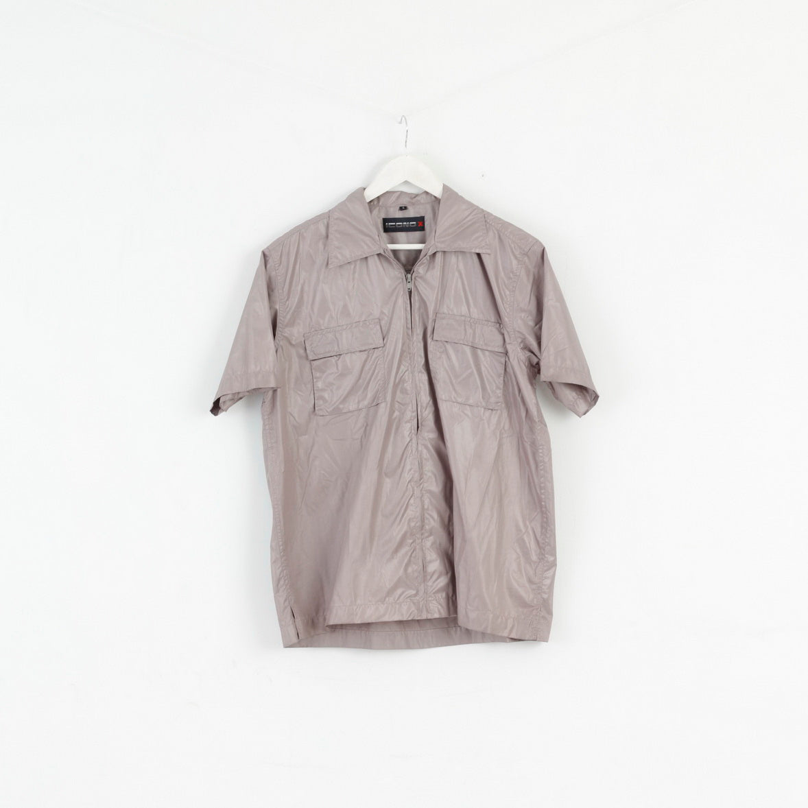 ICONO Mens L Casual Shirt Frost Grey Shiny Full Zipper Disco Top