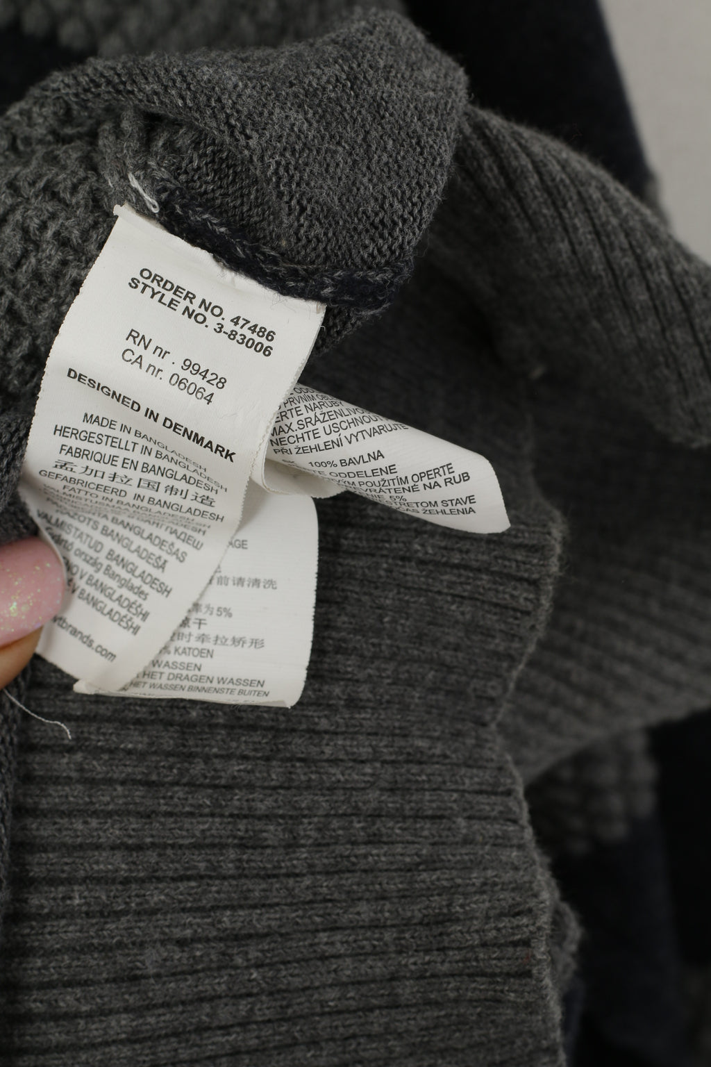 Jacks Selection Men L Jumper Navy Grey Striped Slim Fit Crew Neck Cotton Swetaer