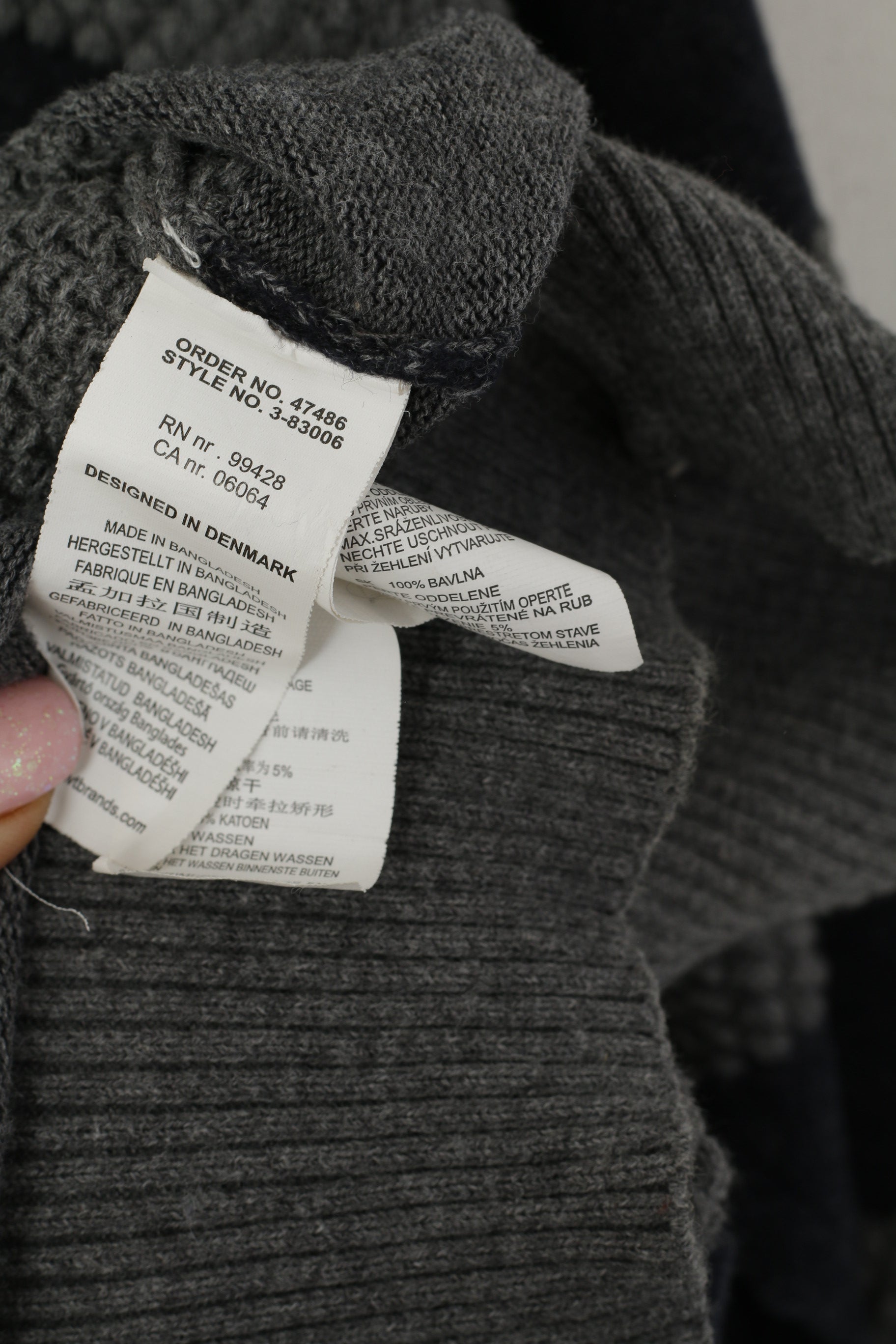 Jacks Selection Men L Jumper Navy Grey Striped Slim Fit Crew Neck Cotton Swetaer