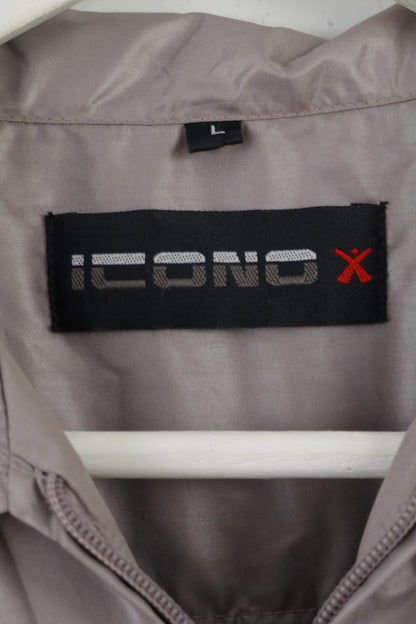 ICONO Mens L Casual Shirt Frost Grey Shiny Full Zipper Disco Top