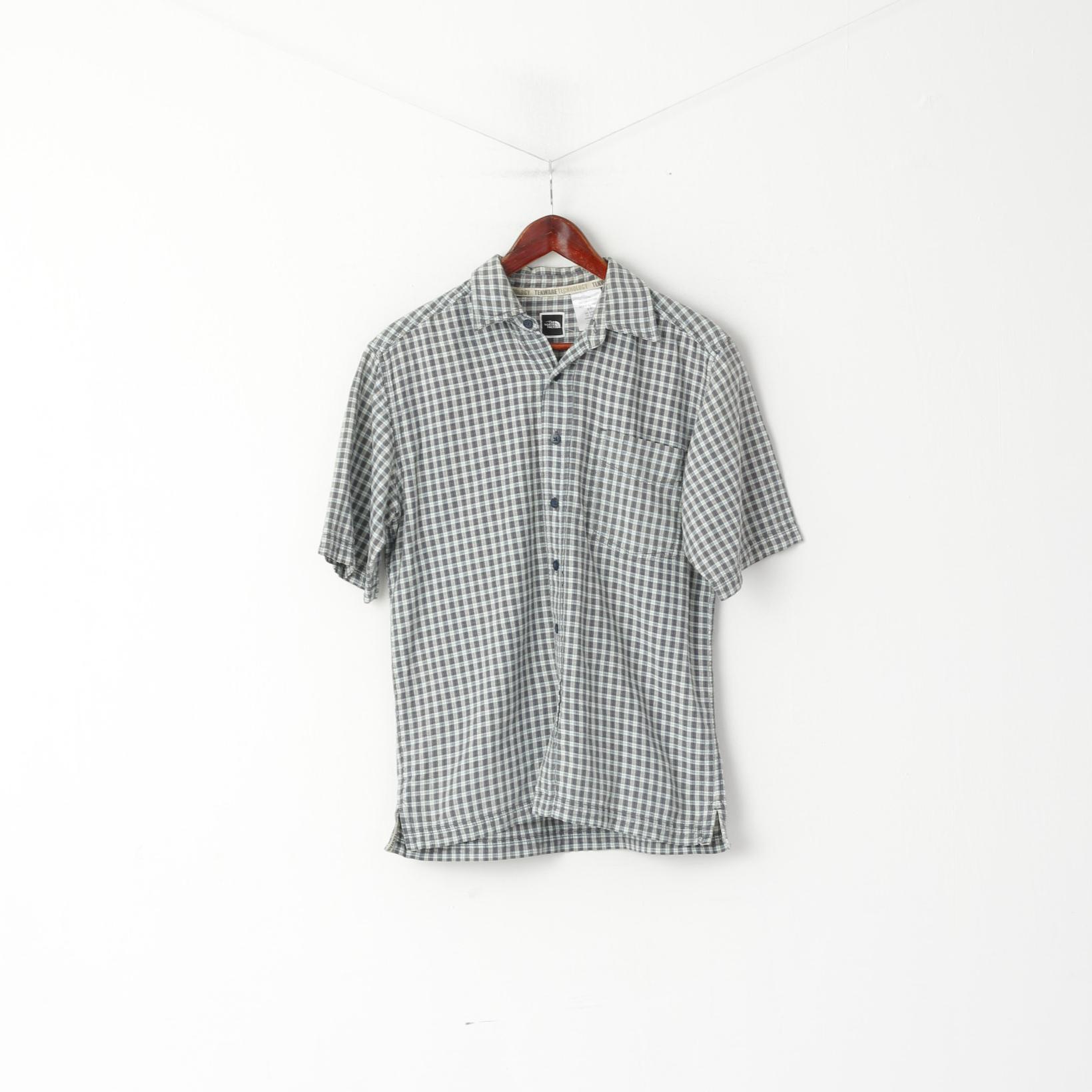 The North Face Men S Casual Shirt Blue Check Cotton Vintage Tekware Technology Top