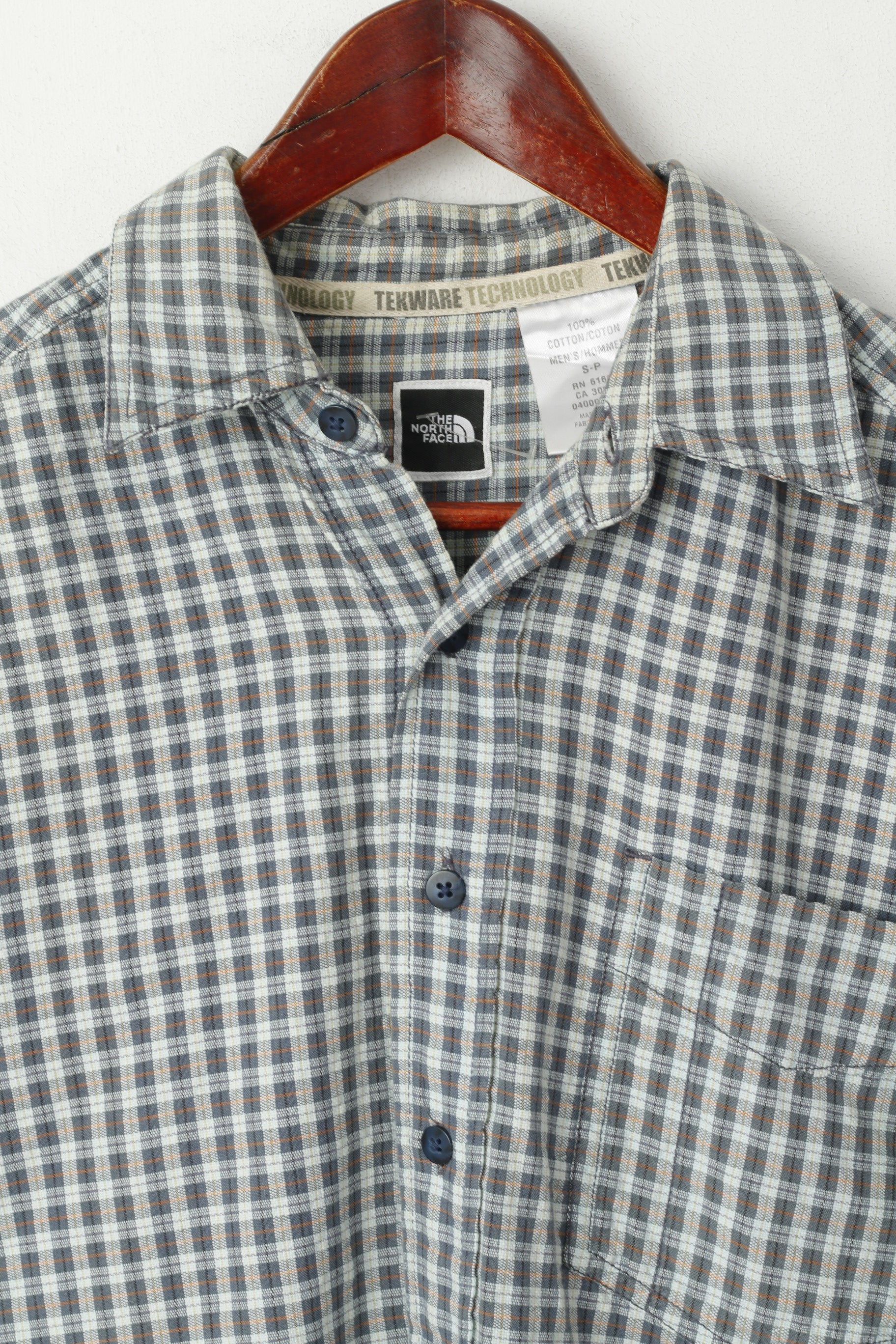 The North Face Men S Casual Shirt Blue Check Cotton Vintage Tekware Technology Top