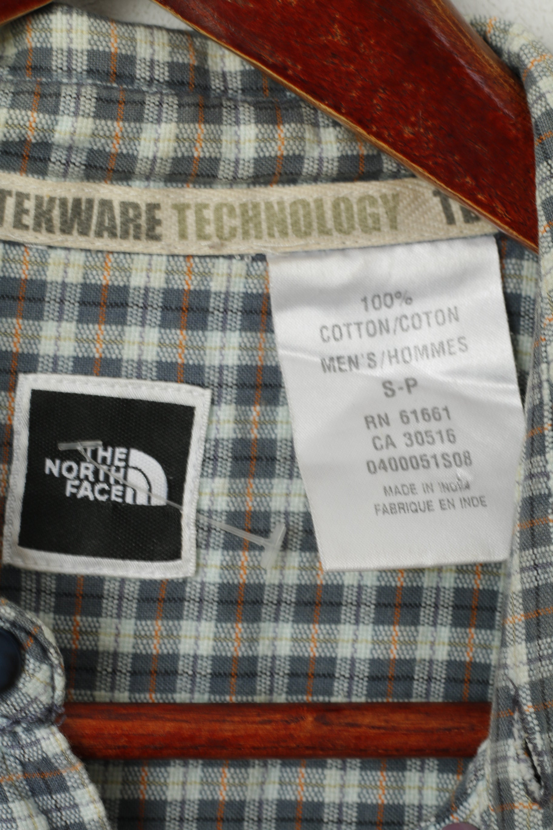 The North Face Men S Casual Shirt Blue Check Cotton Vintage Tekware Technology Top