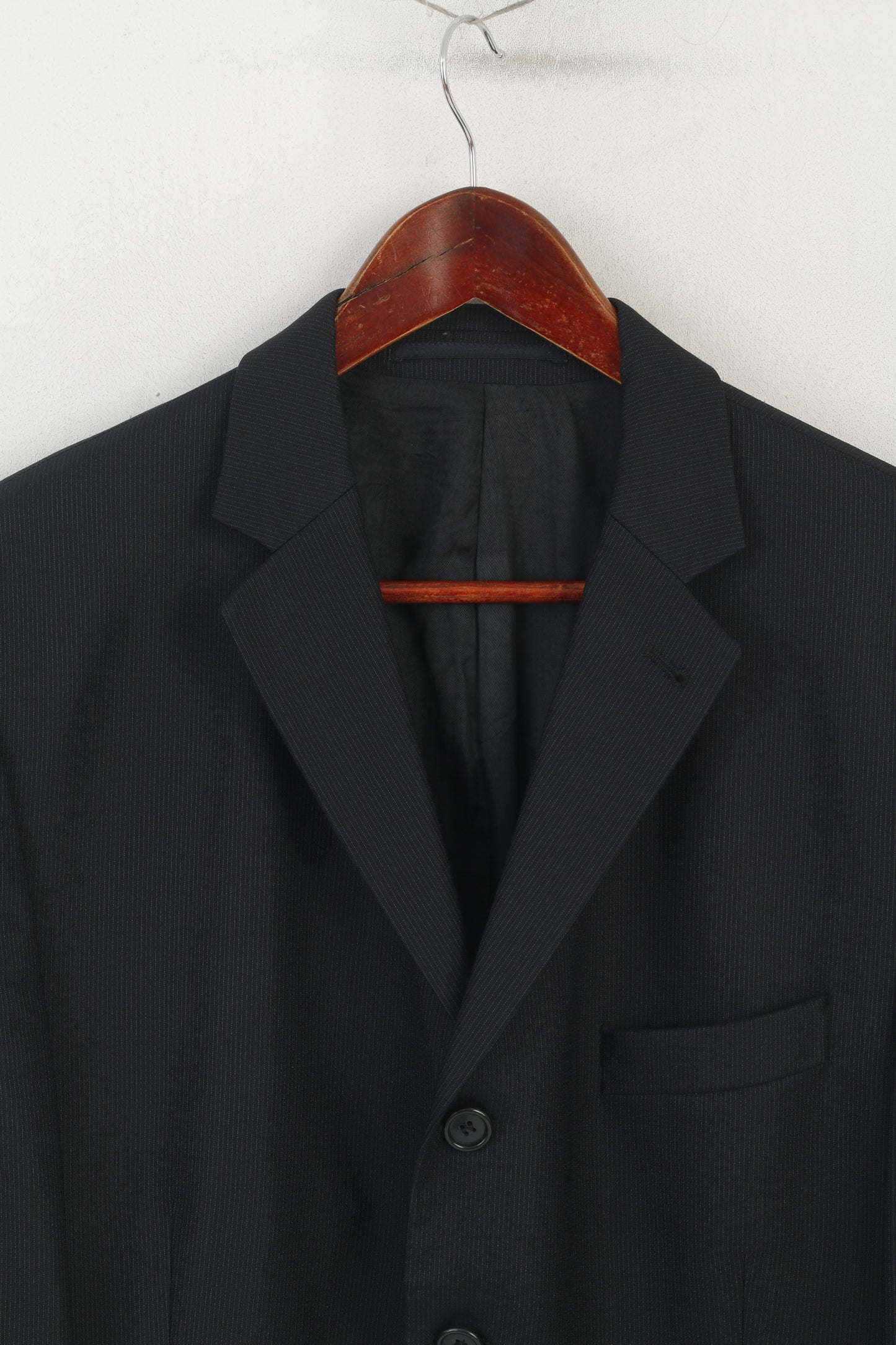 Alessandro Men 42 Blazer Navy Wool Striped Italy Single Breasted Vintage Jacket