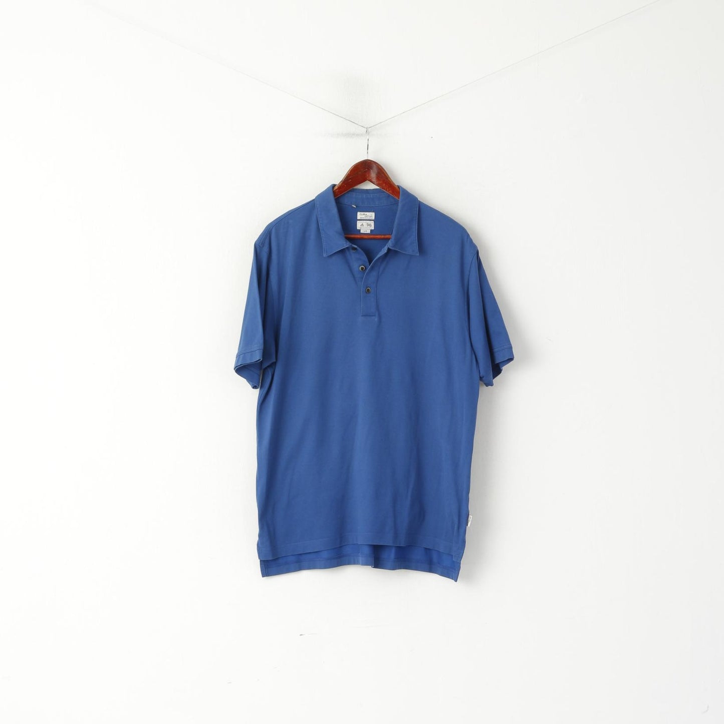 Adidas Men L Polo Shirt Blue Indygo Cotton Mercerized Plain Classic Clima Top