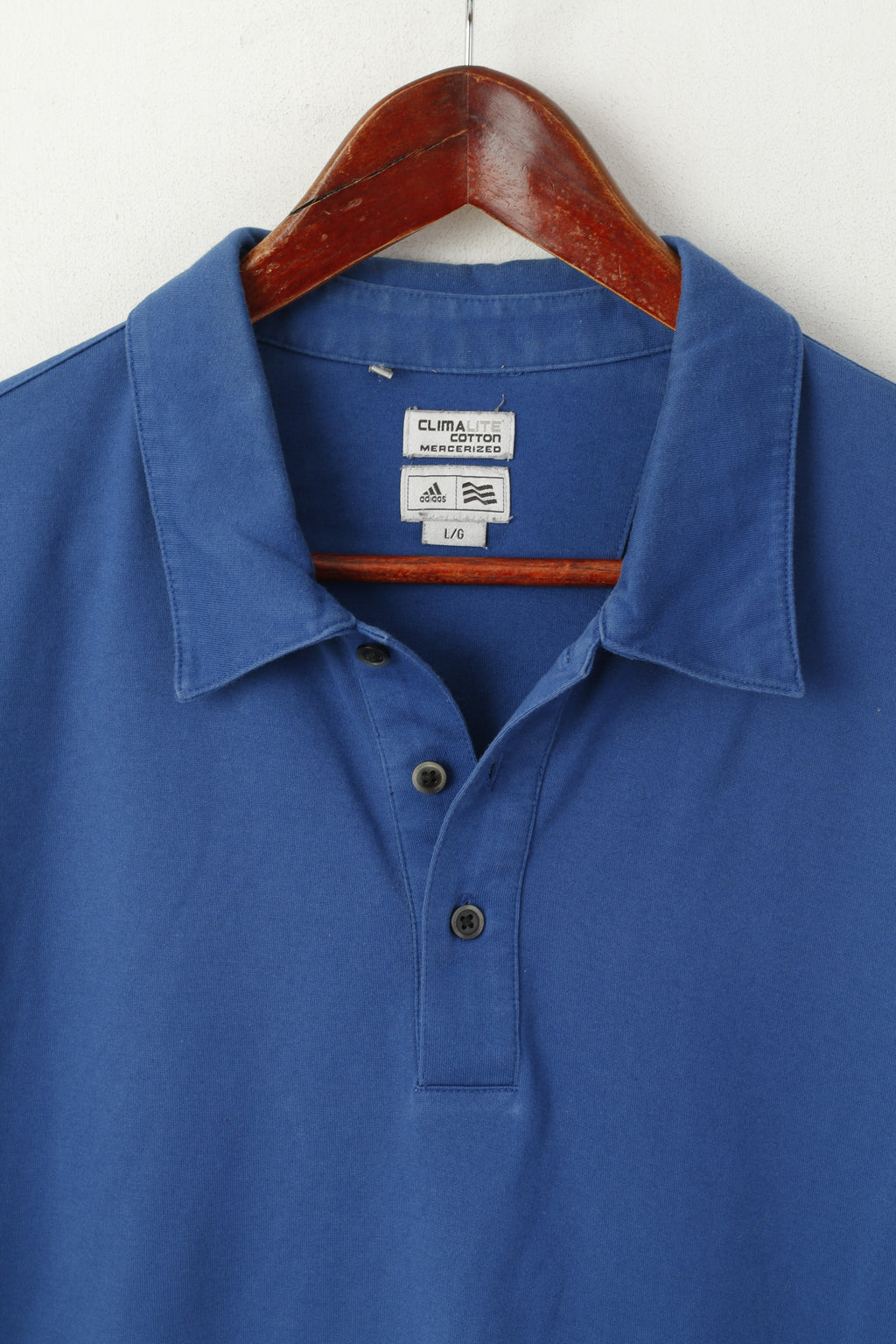 Adidas Men L Polo Shirt Blue Indygo Cotton Mercerized Plain Classic Clima Top