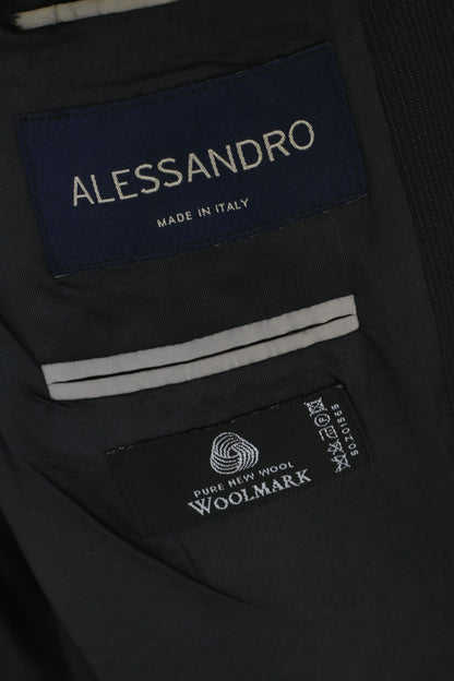 Alessandro Uomo 42 Blazer Giacca vintage monopetto monopetto in lana blu scuro a righe